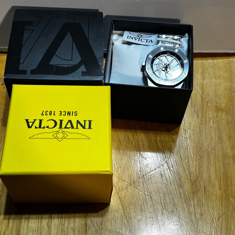 Invicta Men Watch Silver Stainless Steel Octagonal Bezel Wheel Dial NEW
